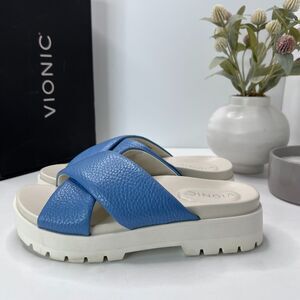 Vionic Vesta Slide Comfort Arch Support Sandal Blue Shadow H9684L2402 Women 7.5M